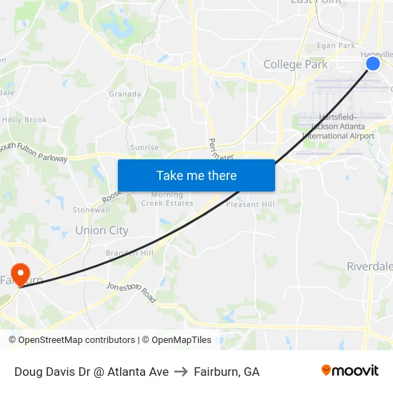 Doug Davis Dr @ Atlanta Ave to Fairburn, GA map
