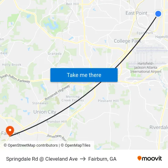 Springdale Rd @ Cleveland Ave to Fairburn, GA map