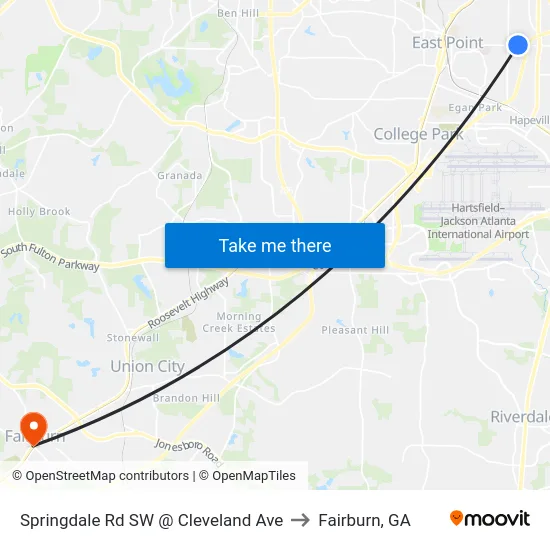 Springdale Rd SW @ Cleveland Ave to Fairburn, GA map