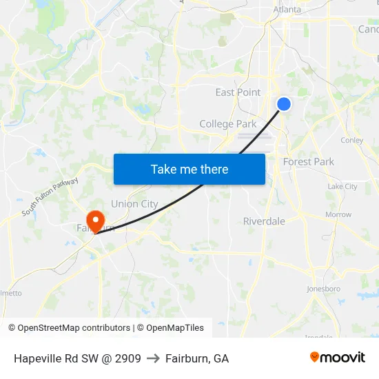 Hapeville Rd SW @ 2909 to Fairburn, GA map