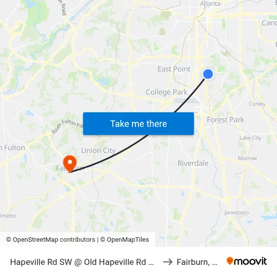 Hapeville Rd SW @ Old Hapeville Rd SW to Fairburn, GA map