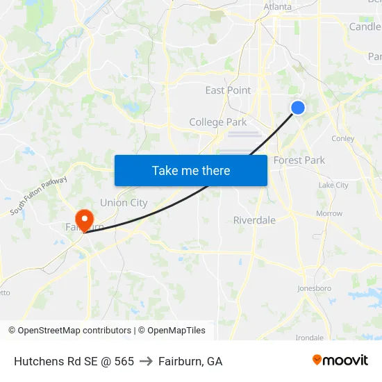 Hutchens Rd SE @ 565 to Fairburn, GA map