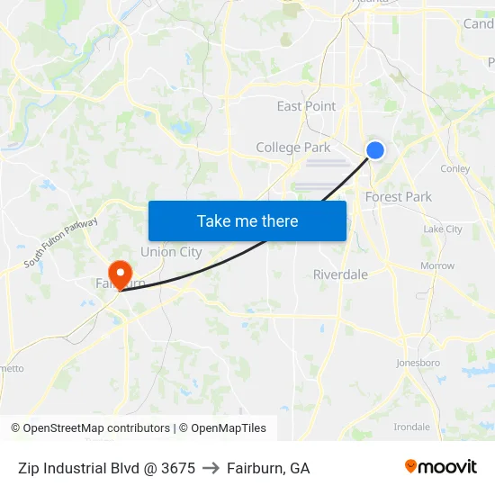 Zip Industrial Blvd @ 3675 to Fairburn, GA map
