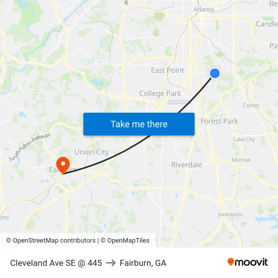 Cleveland Ave SE @ 445 to Fairburn, GA map