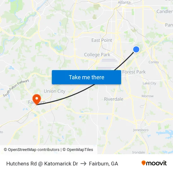 Hutchens Rd @ Katomarick Dr to Fairburn, GA map