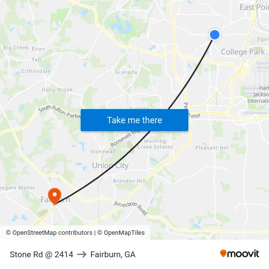 Stone Rd @ 2414 to Fairburn, GA map