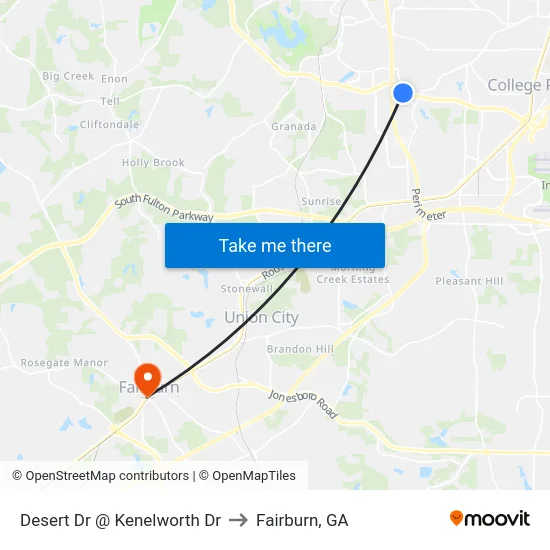 Desert Dr @ Kenelworth Dr to Fairburn, GA map