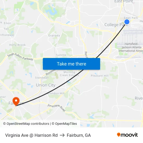 Virginia Ave @ Harrison Rd to Fairburn, GA map
