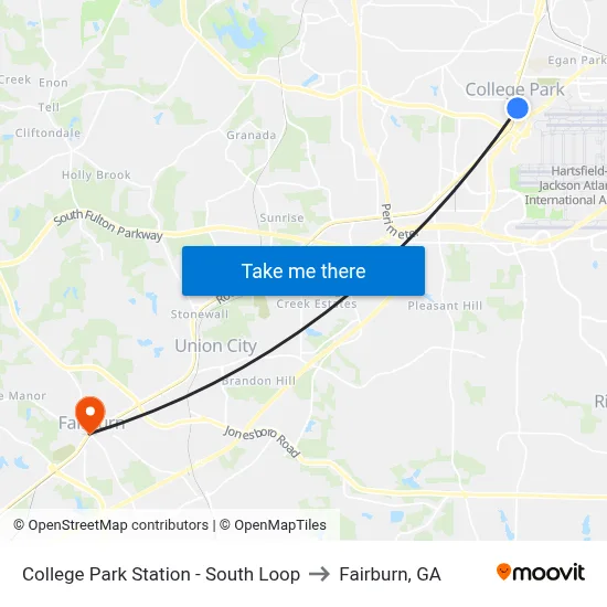 College Park Station - South Loop to Fairburn, GA map