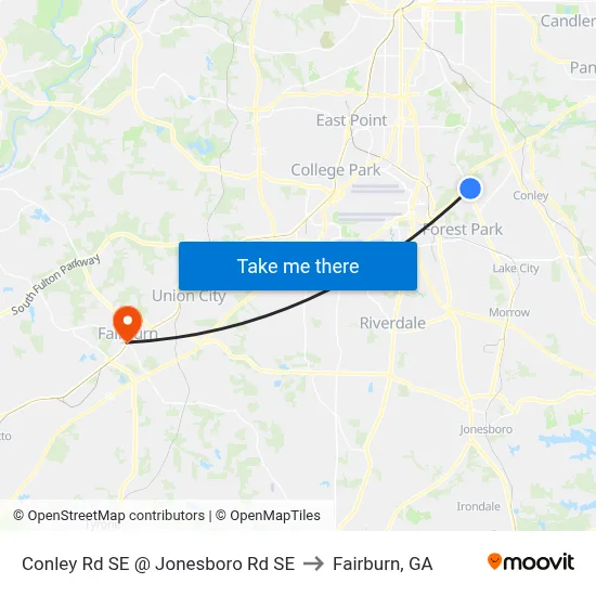 Conley Rd SE @ Jonesboro Rd SE to Fairburn, GA map