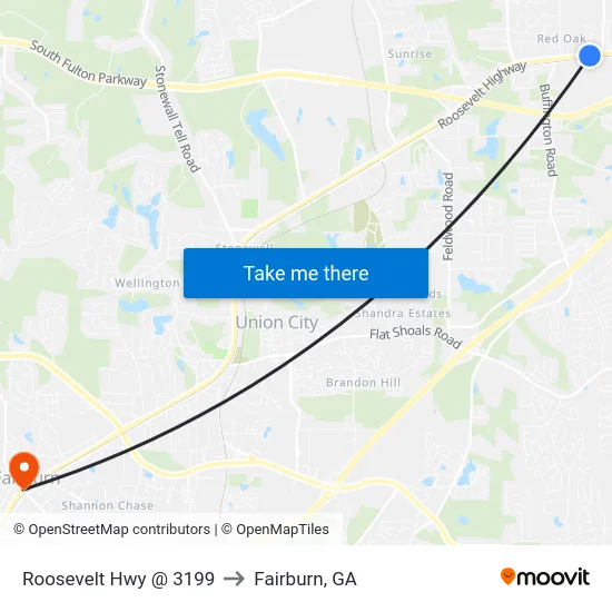 Roosevelt Hwy @ 3199 to Fairburn, GA map