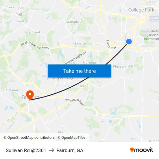 Sullivan Rd @2301 to Fairburn, GA map