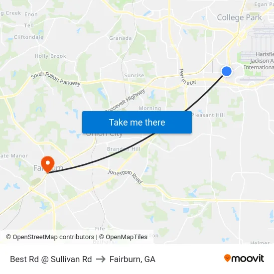 Best Rd @ Sullivan Rd to Fairburn, GA map