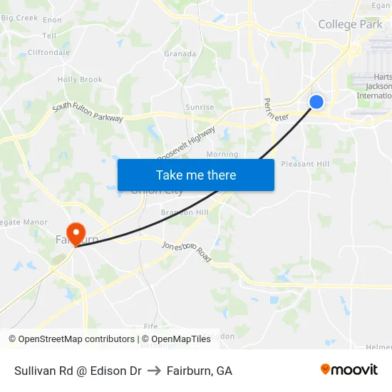 Sullivan Rd @ Edison Dr to Fairburn, GA map