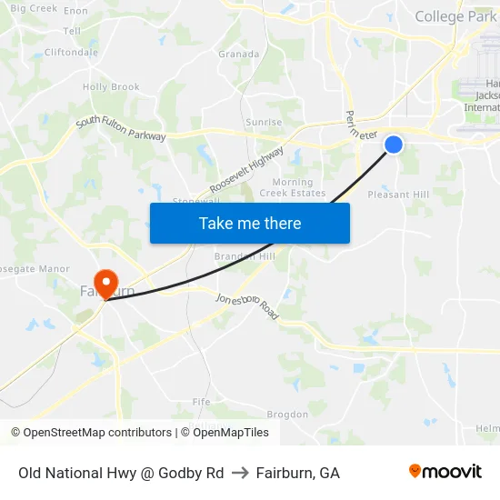 Old National Hwy @ Godby Rd to Fairburn, GA map