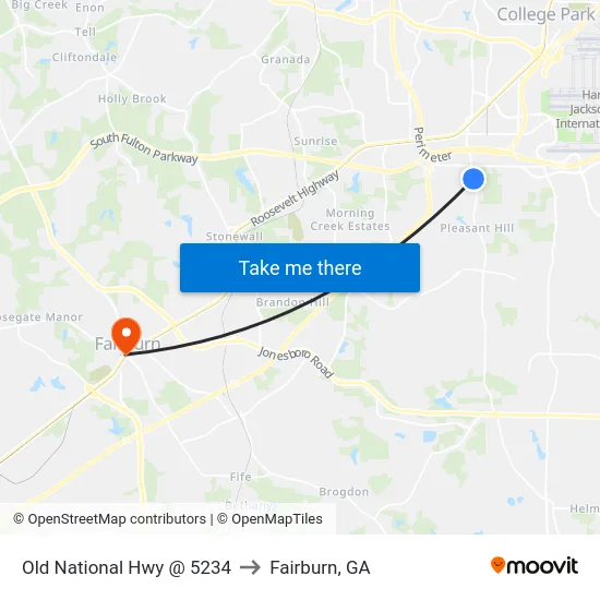 Old National Hwy @ 5234 to Fairburn, GA map