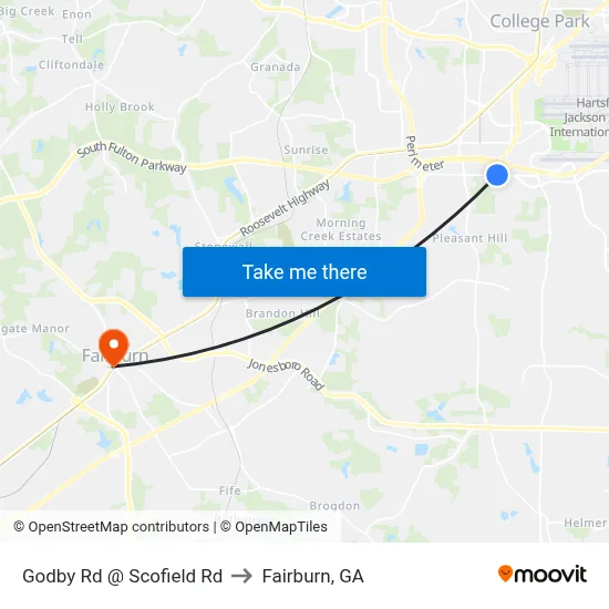 Godby Rd @ Scofield Rd to Fairburn, GA map