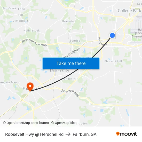Roosevelt Hwy @ Herschel Rd to Fairburn, GA map