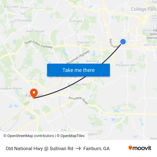 Old National Hwy @ Sullivan Rd to Fairburn, GA map