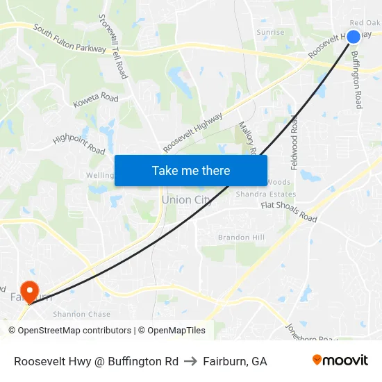 Roosevelt Hwy @ Buffington Rd to Fairburn, GA map