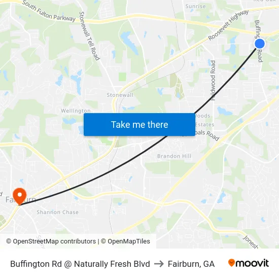 Buffington Rd @ Naturally Fresh Blvd to Fairburn, GA map