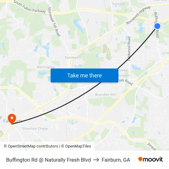 Buffington Rd @ Naturally Fresh Blvd to Fairburn, GA map