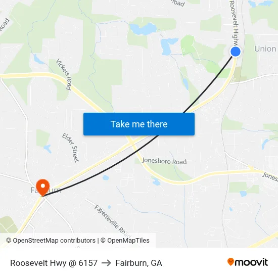 Roosevelt Hwy @ 6157 to Fairburn, GA map