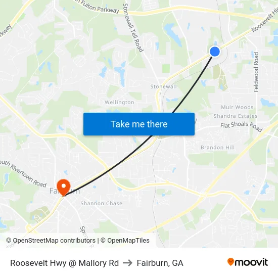 Roosevelt Hwy @ Mallory Rd to Fairburn, GA map