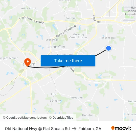Old National Hwy @ Flat Shoals Rd to Fairburn, GA map