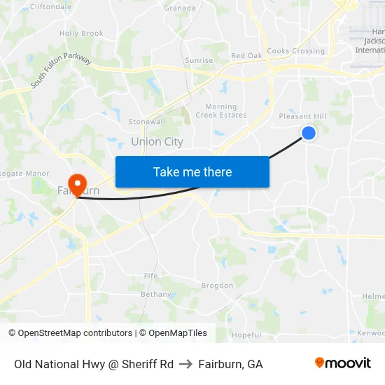 Old National Hwy @ Sheriff Rd to Fairburn, GA map