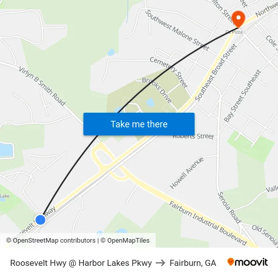 Roosevelt Hwy @ Harbor Lakes Pkwy to Fairburn, GA map