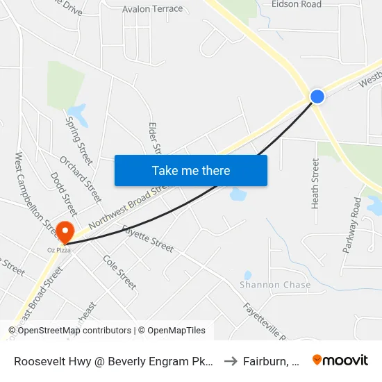 Roosevelt Hwy @ Beverly Engram Pkwy to Fairburn, GA map