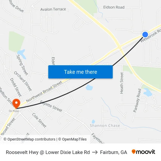 Roosevelt Hwy @ Lower Dixie Lake Rd to Fairburn, GA map