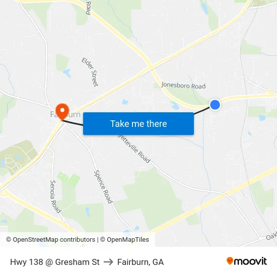 Hwy 138 @ Gresham St to Fairburn, GA map