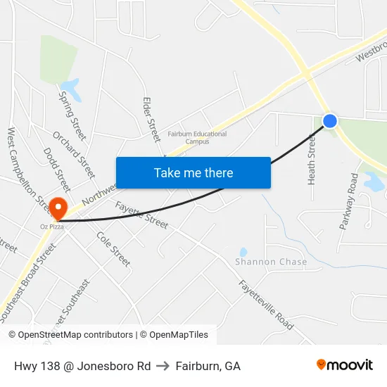 Hwy 138 @ Jonesboro Rd to Fairburn, GA map