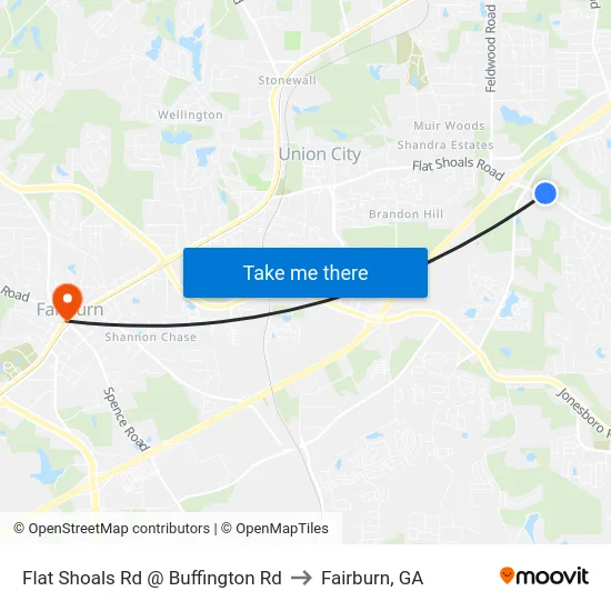 Flat Shoals Rd @ Buffington Rd to Fairburn, GA map