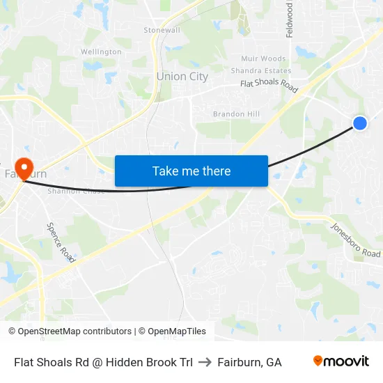 Flat Shoals Rd @ Hidden Brook Trl to Fairburn, GA map