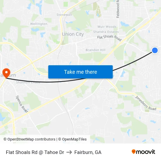 Flat Shoals Rd @ Tahoe Dr to Fairburn, GA map