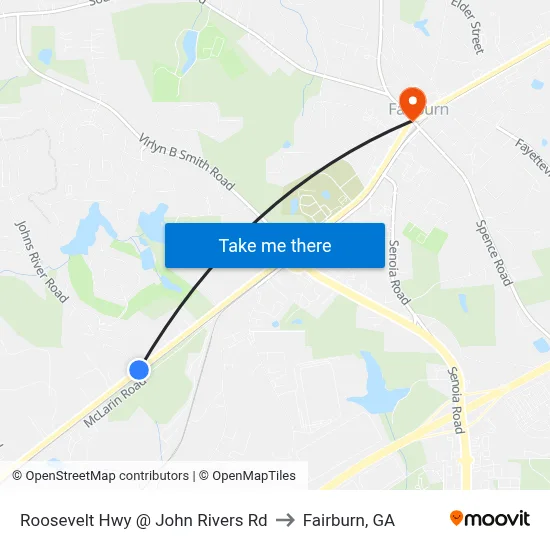 Roosevelt Hwy @ John Rivers Rd to Fairburn, GA map
