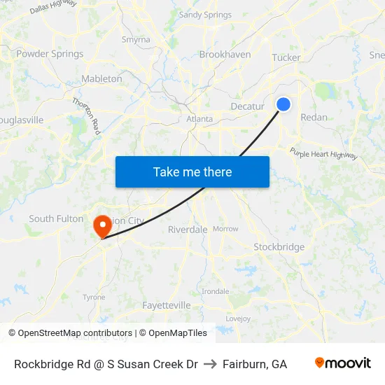 Rockbridge Rd @ S Susan Creek Dr to Fairburn, GA map