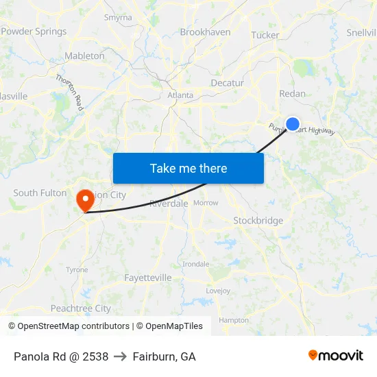 Panola Rd @ 2538 to Fairburn, GA map