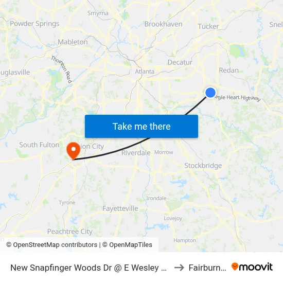 New Snapfinger Woods Dr @ E Wesley Chapel Way to Fairburn, GA map