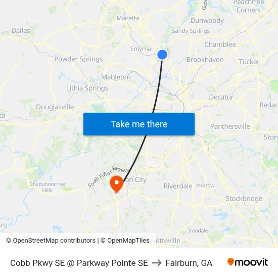 Cobb Pkwy SE @ Parkway Pointe SE to Fairburn, GA map