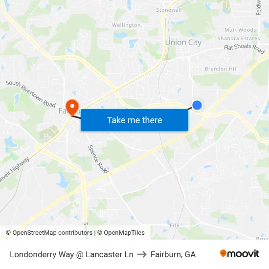 Londonderry Way @ Lancaster Ln to Fairburn, GA map