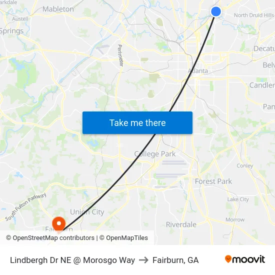 Lindbergh Dr NE @ Morosgo Way to Fairburn, GA map
