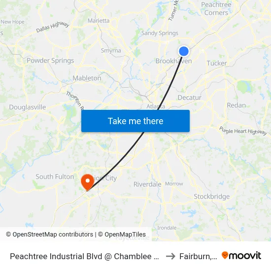Peachtree Industrial Blvd @ Chamblee Tucker Rd to Fairburn, GA map