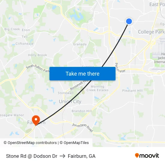 Stone Rd @ Dodson Dr to Fairburn, GA map