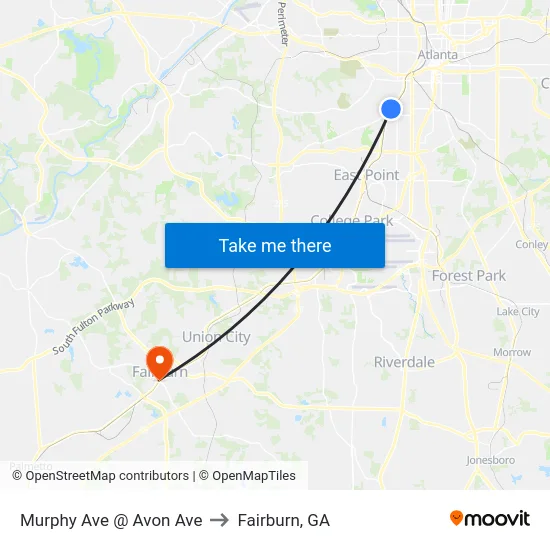 Murphy Ave @ Avon Ave to Fairburn, GA map