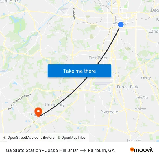 Ga State Station - Jesse Hill Jr Dr to Fairburn, GA map