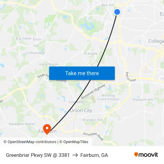 Greenbriar Pkwy SW @ 3381 to Fairburn, GA map